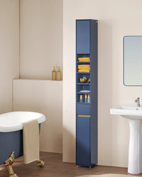 Armoire de salle de bain haute SoBuy BZR34 à 5 compartiments, 1 tiroir et portes, blanche, dimensions approximatives : 20 x 180 x 20 cm.