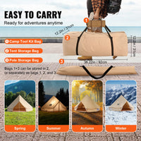 VEVOR Tente Cloche en Toile 4 m Tente de Yourte 4 Saisons Tente de Camping Familial avec Trou de Poêle à Bois, Sacs de Rangement pour Glamping Jusqu'à 6 Personnes, Groupes en Plein Air, Fête, Chasse