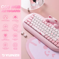 Clavier de jeu sans fil YUNZII C68, clavier mécanique RVB personnalisé Hi-Fi Cute Cat, Silicone 65% échange à chaud ergonomique Kitty Keeb