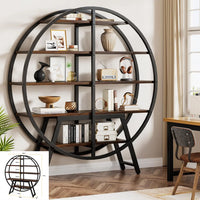 Bibliothèque, bibliothèque ronde Etagere, étagère à livres industrielle en bois de 63 pouces avec étagères décalées, salon