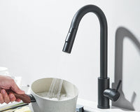 Robinet d'évier de cuisine extractible, deux fonctions, mitigeur d'eau chaude et froide à poignée unique, monté sur le pont