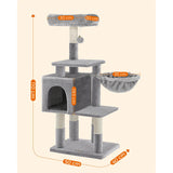 Feandrea Arbre à Chat Multi-Niveaux, Hauteur 110 cm, Niche, Gris Clair PCT52W
