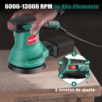HYCHIKA 300W ponceuse orbitale aléatoire avec 12 pièces papier de verre 6 vitesses 230V ponceuse pour outils de polissage du bois et du métal