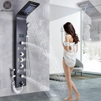 Robinet de douche à lumière LED noire, salle de bains, SPA, Jet de Massage, système de colonne de douche, cascade, panneau de douche de pluie, robinet pulvérisateur de Bidet