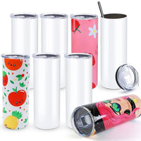 HTVRONT 8 pièces en acier inoxydable 20 OZ gobelets à Sublimation maigre droit gobelet à Sublimation blanc bricolage tasses tasses avec papiers de Sublimation