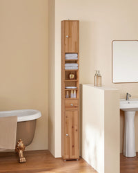 Armoire de salle de bain haute SoBuy BZR34 à 5 compartiments, 1 tiroir et portes, blanche, dimensions approximatives : 20 x 180 x 20 cm.