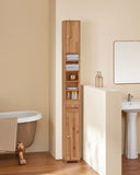 Armoire de salle de bain haute SoBuy BZR34 à 5 compartiments, 1 tiroir et portes, blanche, dimensions approximatives : 20 x 180 x 20 cm.