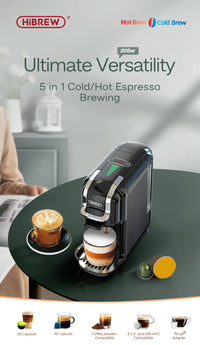 HiBREW Machine à café à capsules multiples, chaud/froid Dolce Gusto lait Nespresso Capsule ESE Pod café moulu cafétéria 20Bar 5 en 1