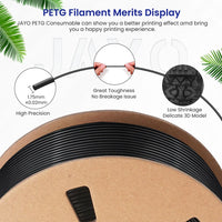 JAYO Filament d'imprimante 3D PETG / PLA / PLA PLUS 1.75mm 2.2 KG 100% matériaux d'impression 3D non toxiques sans bulle pour imprimante 3D