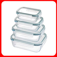 Boîte à déjeuner rectangulaire en borosilicate, 4 pièces, coffre-fort pour micro-ondes, 200-370-640-1000 ml, lot de 4 récipients en verre