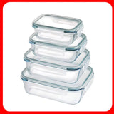 Boîte à déjeuner rectangulaire en borosilicate, 4 pièces, coffre-fort pour micro-ondes, 200-370-640-1000 ml, lot de 4 récipients en verre