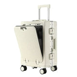 Valise à bagages roulante de grande capacité à ouverture frontale, cadre en aluminium, valise d'embarquement avec chargeur USB et porte-gobelets