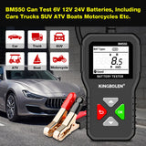 Testeur de batterie automobile KINGBOLEN BM550 : détection 6 V, 12 V et 24 V, analyseur de batterie automobile, capacité de démarrage à froid (CCA) de 100 à 2 000 mAh, outil d’analyse de la forme d’onde de la batterie.