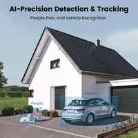 Caméra de surveillance extérieure sans fil Dekco 3K UHD WiFi avec projecteur, vision nocturne couleur à 360°, détection PIR et audio bidirectionnel.