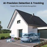 Caméra de surveillance extérieure sans fil Dekco 3K UHD WiFi avec projecteur, vision nocturne couleur à 360°, détection PIR et audio bidirectionnel.