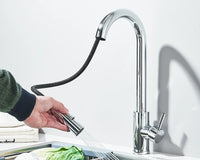 Robinet d'évier de cuisine extractible, deux fonctions, mitigeur d'eau chaude et froide à poignée unique, monté sur le pont