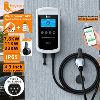 Feyree 22KW 32A Type2 EV chargeur 11KW 3P EVSE Wallbox 7.6KW 1P 4.3 pouces écran nouveau Smart APP contrôle Station de charge chargeur de voiture
