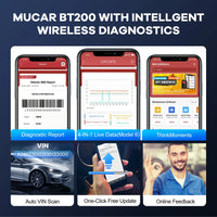 MUCAR BT200/BT200 Pro OBD2 Outil de diagnostic Bluetooth Diagnostic complet du système, réinitialisation de l'huile SAS 15 Scanner OBD 2 pour tous les véhicules Lecteur de codes
