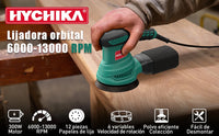 HYCHIKA 300W ponceuse orbitale aléatoire avec 12 pièces papier de verre 6 vitesses 230V ponceuse pour outils de polissage du bois et du métal