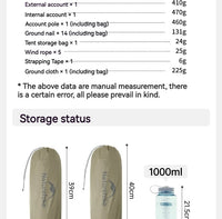 Tente de camping ultralégère Naturehike Cloud Up Pro pour 2 personnes, 3 saisons, moustiquaire 20D, portable, pour la randonnée et les voyages en plein air, avec tapis de sol.