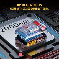 Conentool 21V tondeuse à lame métallique, tondeuse télescopique sans fil, tondeuse à batterie 2x2000mAh tondeuse à gazon électrique coupe gazon