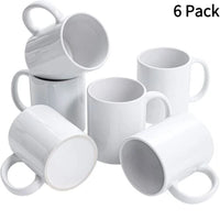 HTVRONT Lot de 6 tasses à sublimation de 11 OZ, ensemble vierge, gobelets classiques avec poignées pour Latte, bricolage, cadeau pour papier à sublimation