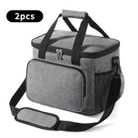 Sac à lunch en tissu Oxford gris, grande capacité, avec bandoulière et anses, étanche et portable.