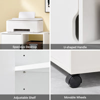 SoBuy FBT105-W table d'imprimante avec 2 tiroirs et 1 porte fichiers armoire rouleau conteneur chariot de bureau chariot latéral conteneur de bureau blanc