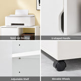SoBuy FBT105-W table d'imprimante avec 2 tiroirs et 1 porte fichiers armoire rouleau conteneur chariot de bureau chariot latéral conteneur de bureau blanc