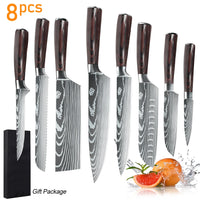 Coffret cadeau de 8/10 couteaux de cuisine MDHAND, couteau de chef à motif damassé laser, en acier inoxydable à haute teneur en carbone, couteau à fruits tranchant