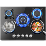 Plaque de cuisson au gaz naturel propane avec protection automatique contre les flammes, verre intégré, 5 brûleurs, 70 cm
