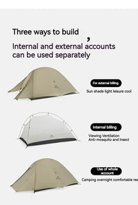 Tente de camping ultralégère Naturehike Cloud Up Pro pour 2 personnes, 3 saisons, moustiquaire 20D, portable, pour la randonnée et les voyages en plein air, avec tapis de sol.