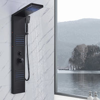 Panneau de douche LED noir, système de tour, cascade de pluie, colonne de douche, Massage hydroélectricité, corps Spa, bain-douche, mélangeur de robinet