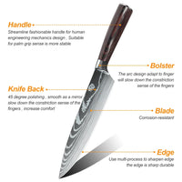 Coffret cadeau de 8/10 couteaux de cuisine MDHAND, couteau de chef à motif damassé laser, en acier inoxydable à haute teneur en carbone, couteau à fruits tranchant