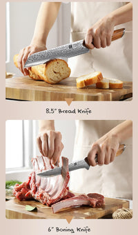 Ensemble de 1 à 8 couteaux de cuisine XINZUO, lame en acier damassé 73 couches, angle de 15° ±1° par côté, manche en bois d'olivier