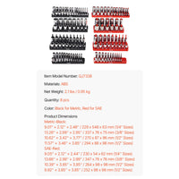 VEVOR Kit Organisateurs de Douilles Tige Haute, 8 Supports de Douilles Métriques SAE 1/4'', 3/8'', 1/2'', Étiquettes Transparentes, Capacité 176 Douilles Standard Profondes Non Incluses, Noir & Rouge