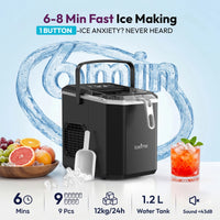 Machine à glaçons Loefme Desktop entièrement automatique en forme de balle, 12 kg/24 h, production de glace rapide, idéale pour un usage domestique, nettoyage automatique.