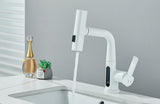 Robinet de lavabo à affichage numérique de température de cascade, pulvérisateur à jet de levage vers le bas, mélangeur d'évier d'eau chaude et froide, robinet de lavage pour salle de bains