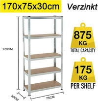 Étagère Industrielle Lourde 5 Niveaux Réglables 875KG Charge Max, Sans Boulons - Rangement Métal Garage Atelier Cave Entrepôt 200x100x50cm