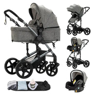 Poussette compacte 3 en 1, combinaison poussette-siège auto, poussette multifonctionnelle haute pour bébé et enfant en bas âge.