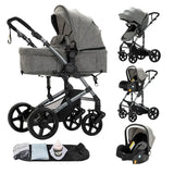 Poussette compacte 3 en 1, combinaison poussette-siège auto, poussette multifonctionnelle haute pour bébé et enfant en bas âge.