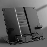 Porte-livre en métal noir, design épuré, avec six positions de réglage pour lecture ou étude
