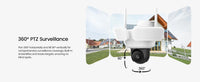 Caméra de surveillance extérieure sans fil Dekco 3K UHD WiFi avec projecteur, vision nocturne couleur à 360°, détection PIR et audio bidirectionnel.