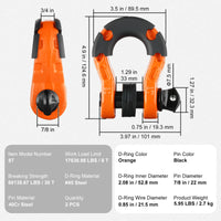 SucceBuy 2 pièces 3/4 "manille à anneau en D manilles à boucle à crochet en U avec isolateurs et rondelles à broches de 7/8" pour la récupération de véhicules tout-terrain Jeep