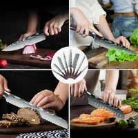 Coffret cadeau de 8/10 couteaux de cuisine MDHAND, couteau de chef à motif damassé laser, en acier inoxydable à haute teneur en carbone, couteau à fruits tranchant