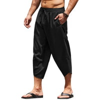 Pantalon large en coton et lin pour homme, sarouel décontracté, longueur mollet, pantalon baggy, vêtements de plage hawaïens, mode Harajuku, été