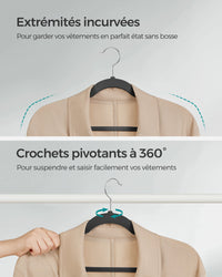 Cintres en Velours, Lot de 30/50, Antiglisse, avec Encoches, Barre pour Pantalons, Crochet Pivotant à 360°, Gain de Place, Épaisseur 0,6 cm, Longueur de 43 cm, Beige Sable/Noir Classique/Gris/Blanc/Rose Clair