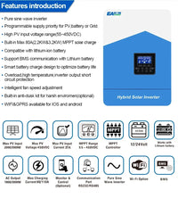 EASUN – onduleur solaire hybride à onde sinusoïdale Pure, 2,2 kw, 3,2 kw, 4,2 kw, 6,2 kw, 12V, 24V, 48V, avec contrôleur de puissance 80a, 120a, sans TVA