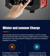 Chargeur de batterie portable 20 A/10 A pour voiture, moto et camion (12 V/24 V), automatique, AGM LiFePO4, plomb-acide, avec fonction marche/arrêt et réparation.