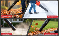 Souffleur de feuilles sans fil OUTIGO, avec 2 batteries de 4,5 Ah et 2 tubes, puissant et léger, idéal pour le dépoussiérage, le déneigement, le jardinage et les travaux de terrassement.